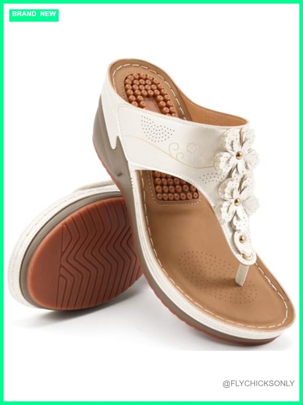 Women's Floral Wedge Sandals Platform Cushioned Thong Slides